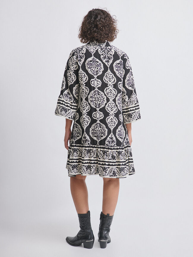 VESTIDO MIDI ESTAMPADO Negro