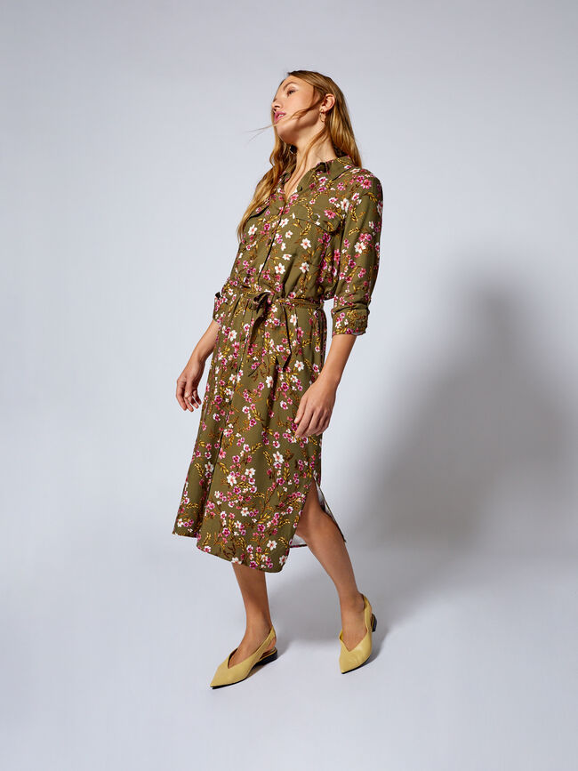 Vestido camisero estampado Kaki