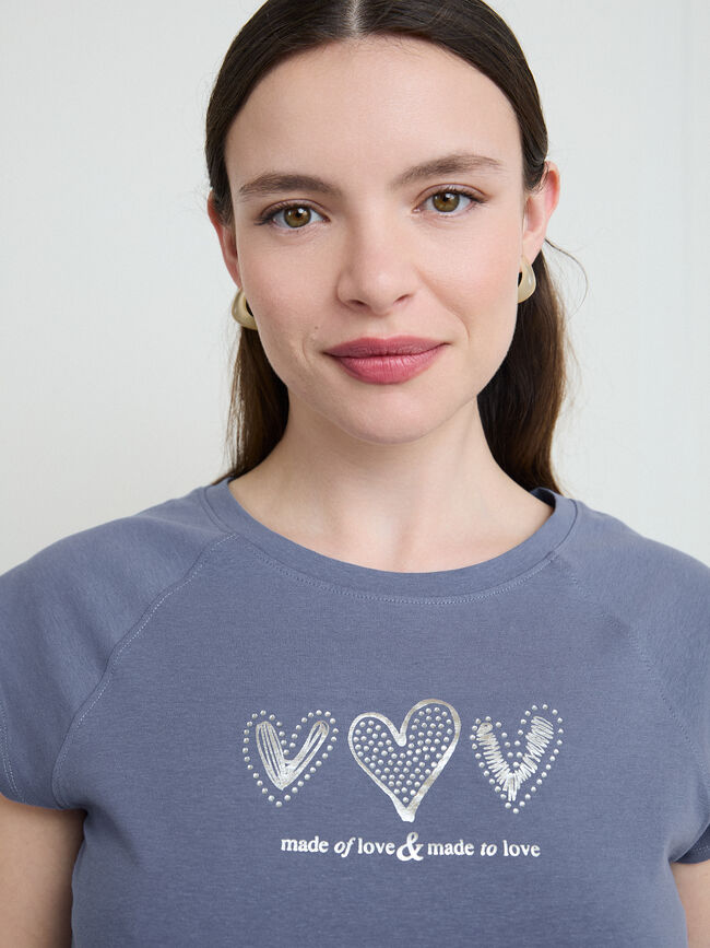 CAMISETA SLIM CORAZONES Azul Grisaceo