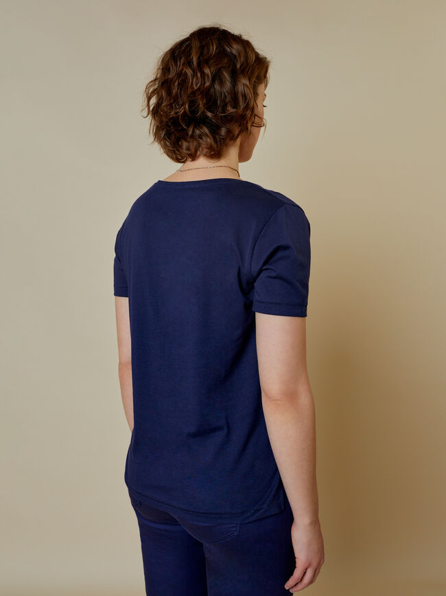 Camiseta cuello pico 100% algodón Azul Marino