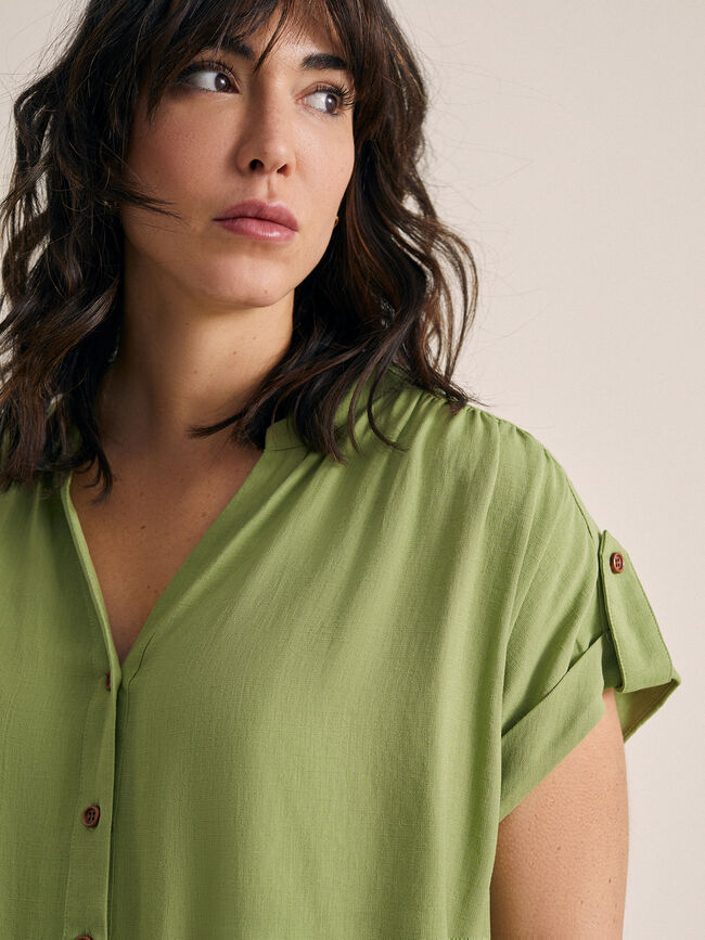 Blusa abotonada lino kaki claro