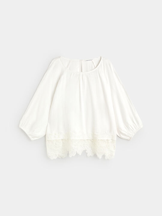 BLUSA JACQUARD ENCAJE Blanco Optico image number null