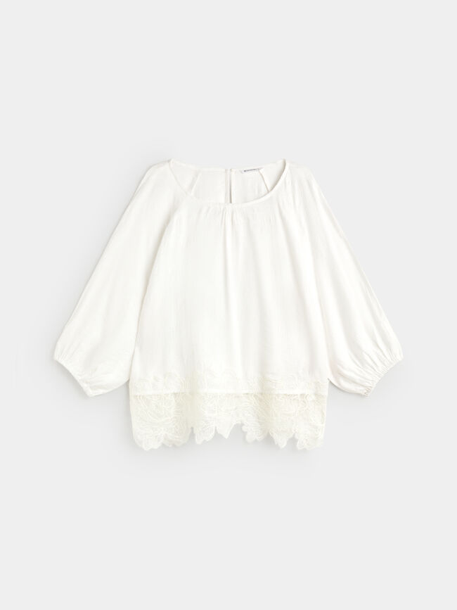BLUSA JACQUARD ENCAJE Blanco Optico
