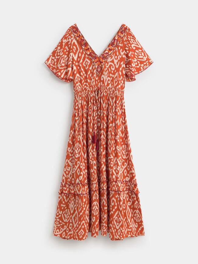 VESTIDO LARGO ESTAMPADO Crudo