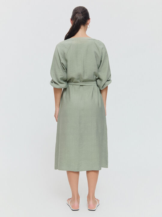 VESTIDO MIDI CINTURON Kaki image number null