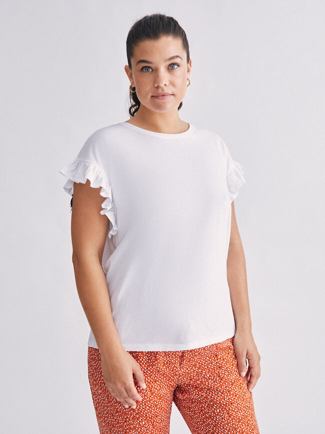 Camiseta volante en mangas 100% algodón Blanco Optico