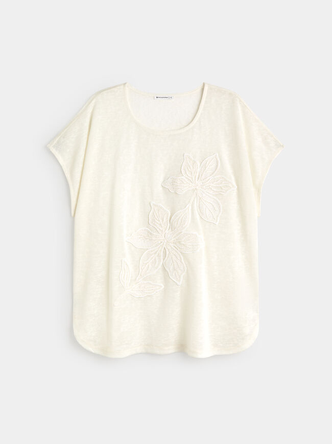 CAMISETA FLOR PARCHE Crudo