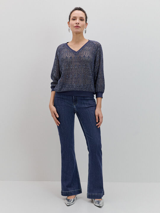 CAMISETA CUT&SEW CALADO COMBI RIB Azul Marino image number null