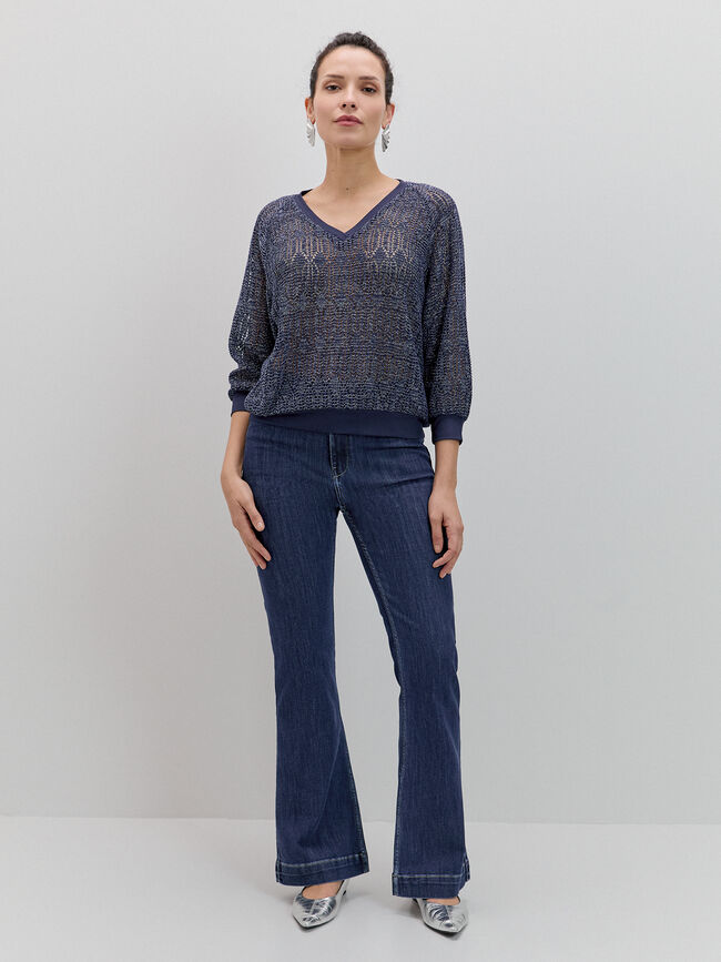 CAMISETA CUT&SEW CALADO COMBI RIB Azul Marino