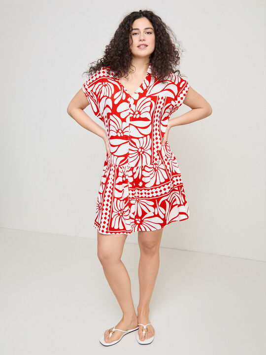 VESTIDO CORTO ESTAMPADO Rojo Flama image number null