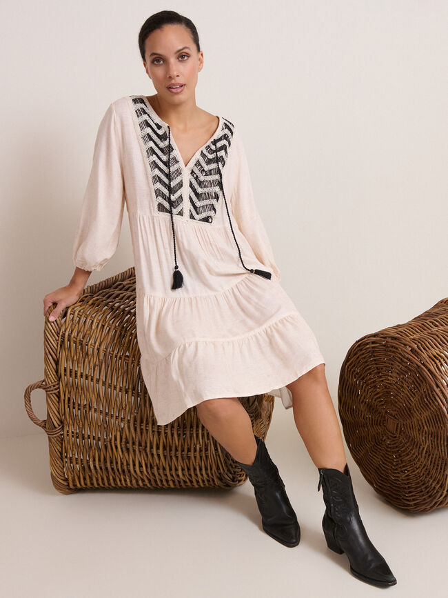 VESTIDO  CORTO PECHERA Crudo