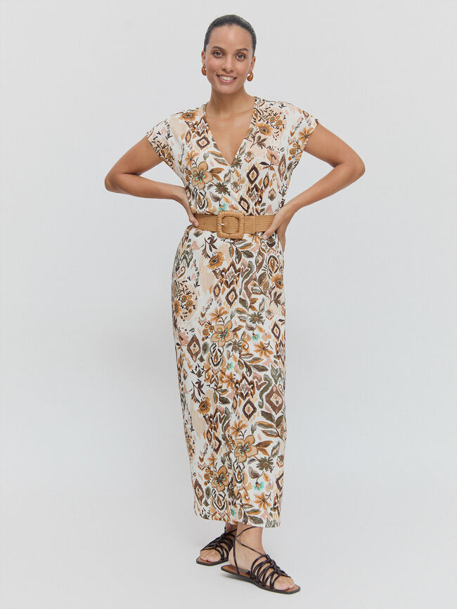 VESTIDO CRUZADO ESTAMPADO Crudo