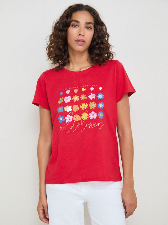 CAMISETA FLORES COLORES Rojo image number null