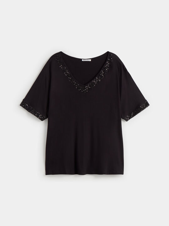 CAMISETA  LENTEJUELAS Negro image number null