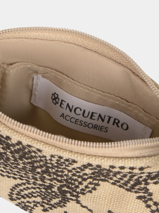 MONEDERO BORDADO PALMERA Crudo