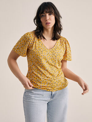 camiseta estampado floral 100% algodón Mostaza image number null
