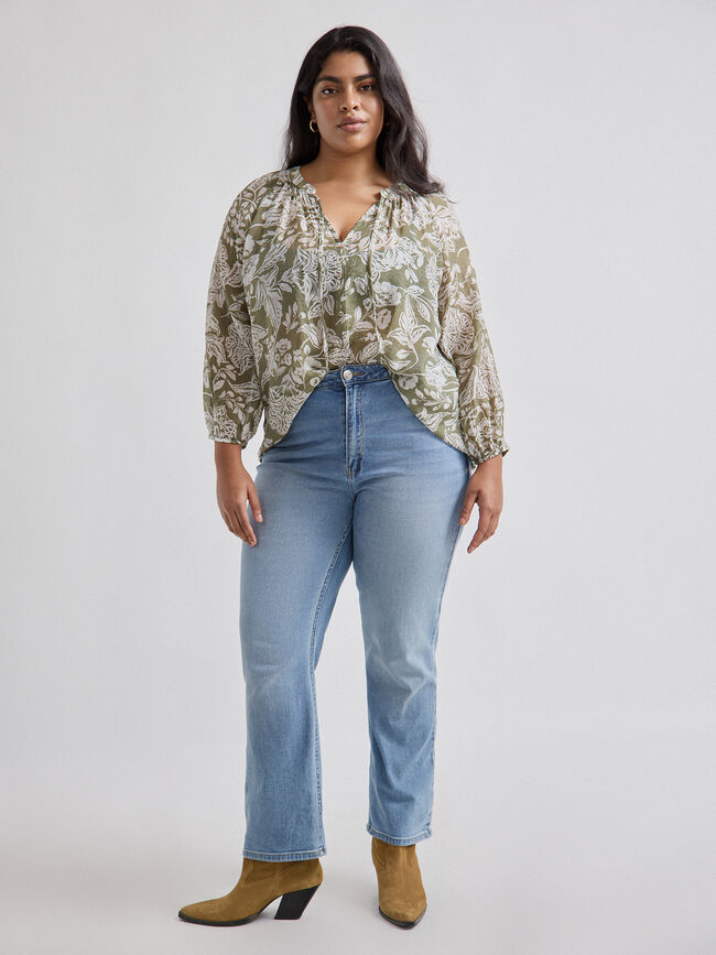 BLUSA FLUIDA ESTAMPADA Kaki