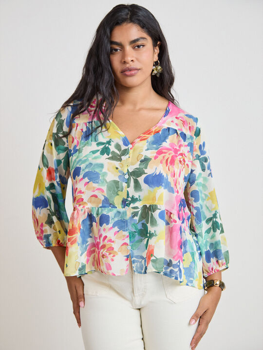 BLUSA ESTAMPADA PANELES Crudo image number null