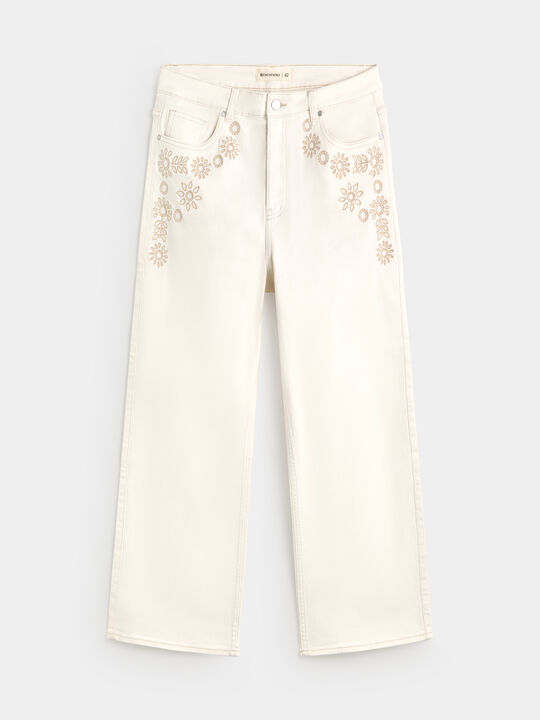 WIDE LEG BORDADO LATERAL Blanco Hueso image number null