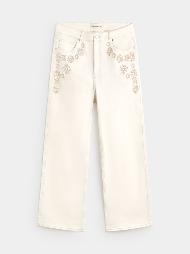 WIDE LEG BORDADO LATERAL Blanco Hueso