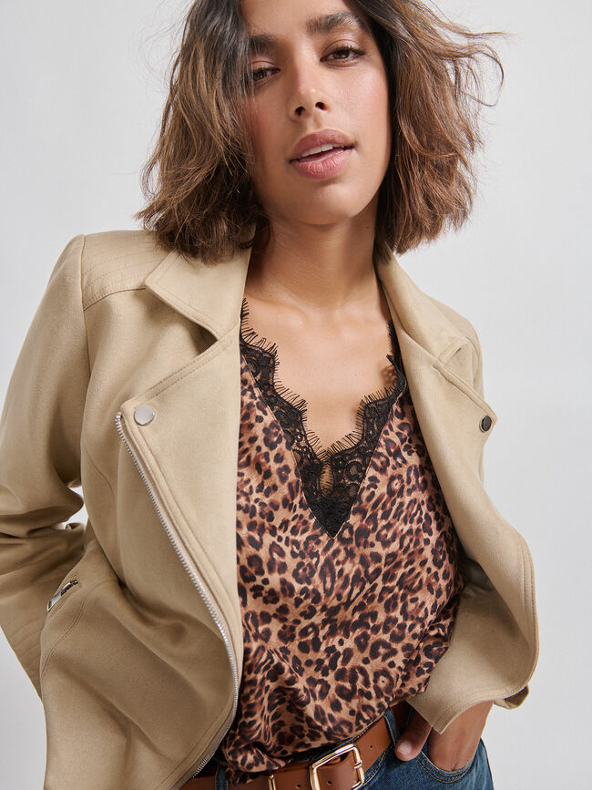 TOP PUNTILLA ESTAMPADO Marron