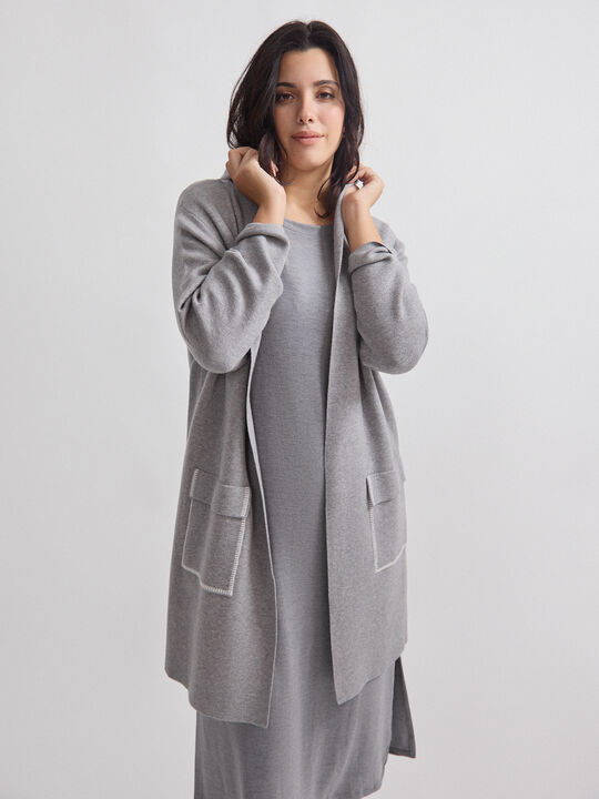 ABRIGO CAPUCHA DETALLE gris melange image number null
