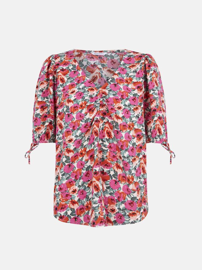 Blusa frunce escote Fucsia Claro