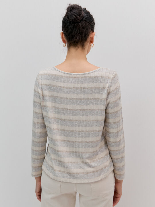 CAMISETA CANAL&Eacute; ANCHO RAYAS LAGRIMA Beige image number null