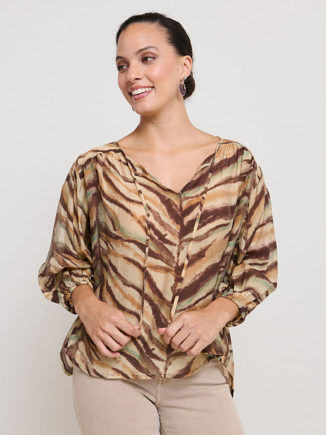 BLUSA VOLUMEN ESTAMPADA Crudo