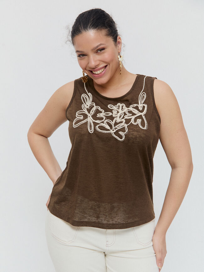 TOP BORDADO CUERDAS Marron