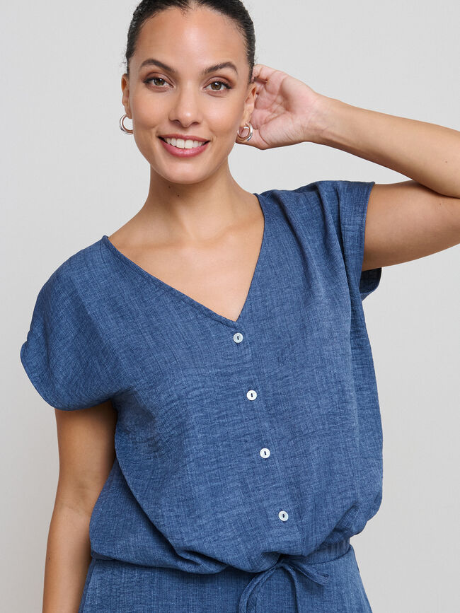 TOP BOTONES Azul Grisaceo