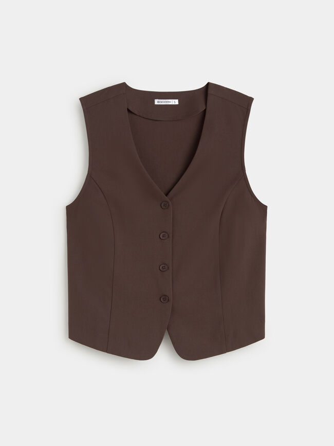 CHALECO BASICO BOTONES Marron