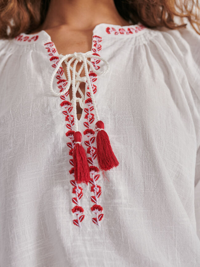 Blusa bordada algodón Blanco Hueso