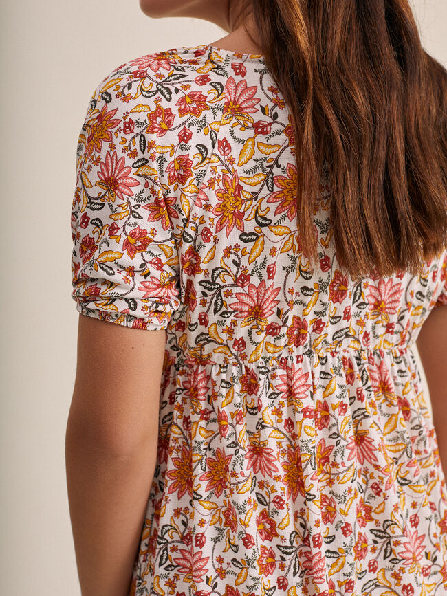 Vestido midi estampado floral Blanco Optico