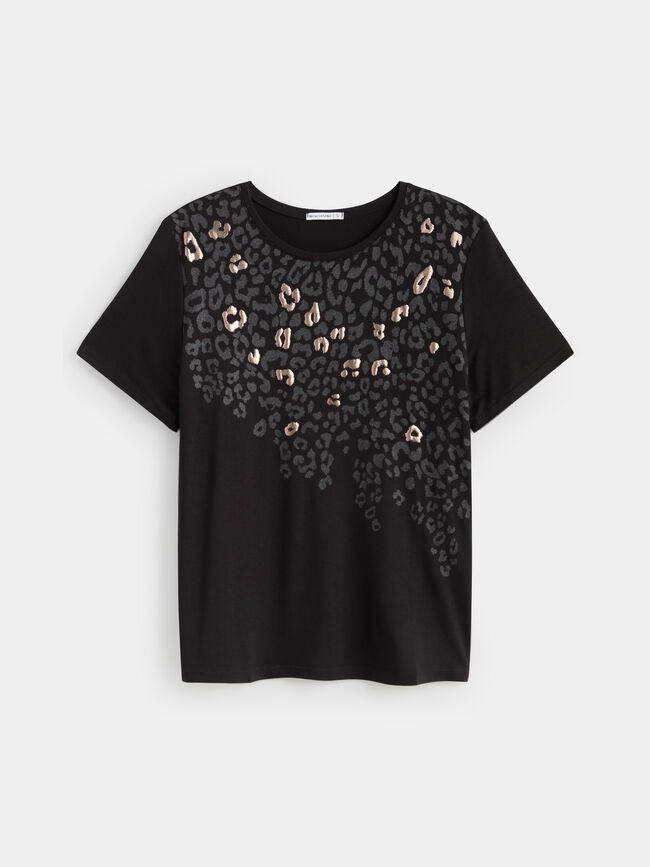 CAMISETA LEOPARDO BRILLO Negro