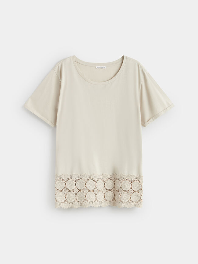CAMISETA CROCHET BAJO Blanco Hueso