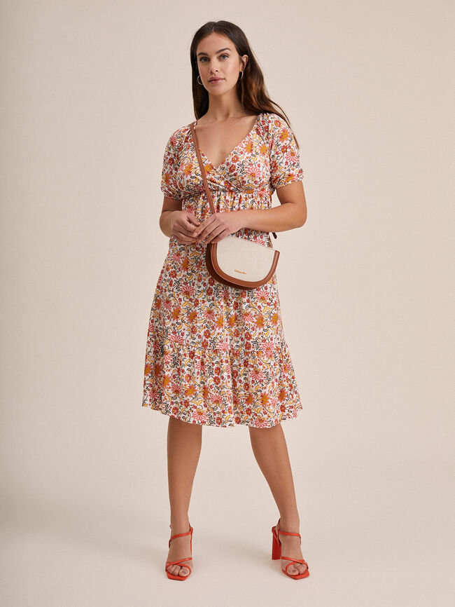 Vestido midi estampado floral Blanco Optico