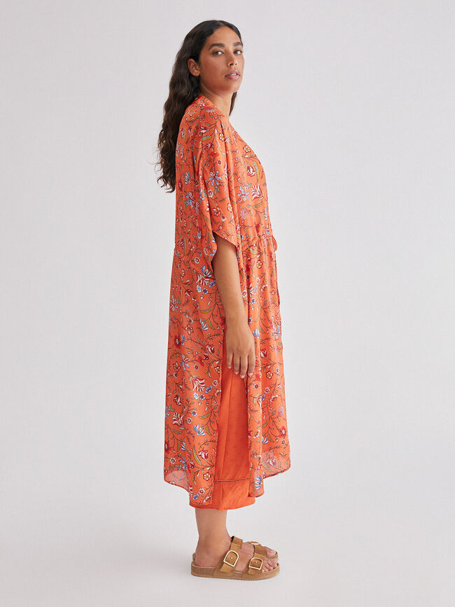 Caftán largo jacquard estampado Naranja quemado