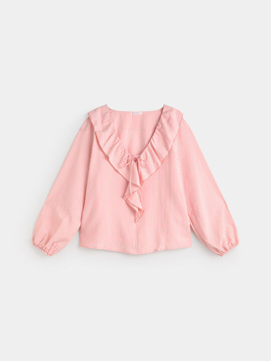 BLUSA VOLANTES RAYAS Coral image number null