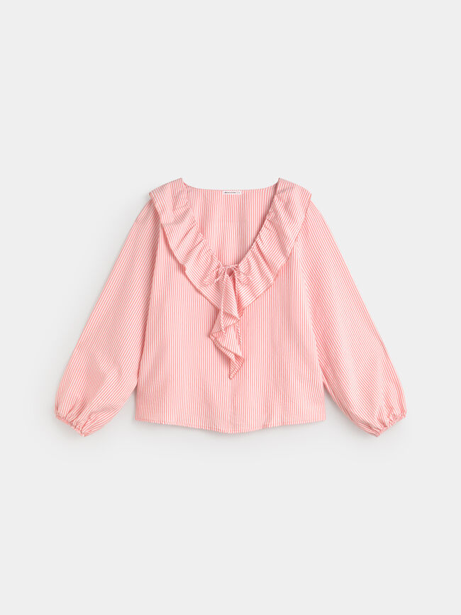 BLUSA VOLANTES RAYAS Coral