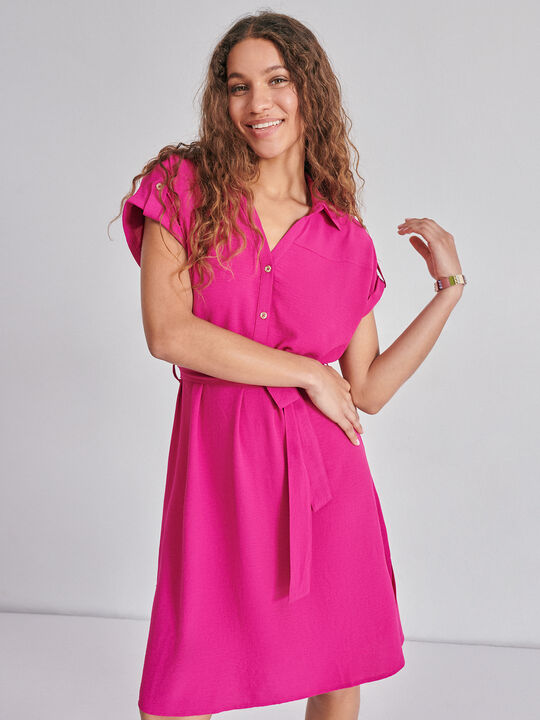 Vestido camisero fluido Fucsia Oscuro image number null
