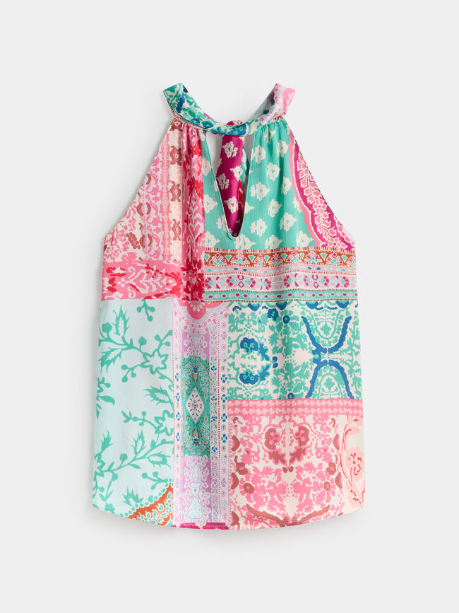 Top halter satén estampado Malva Suave