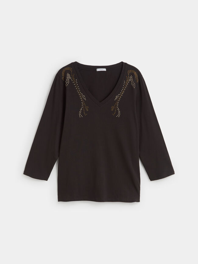 CAMISETA TACHUELAS DORADAS Negro