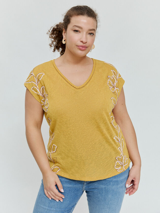 CAMISETA POSICIONAL FLORES Mostaza