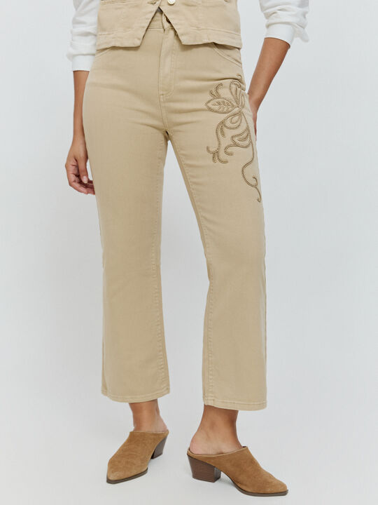 PANTALON COLOR BORDADO Camel image number null