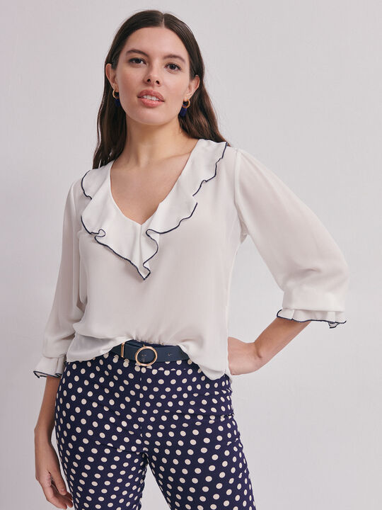 BLUSA ESCOTE VOLANTES Blanco Hueso image number null
