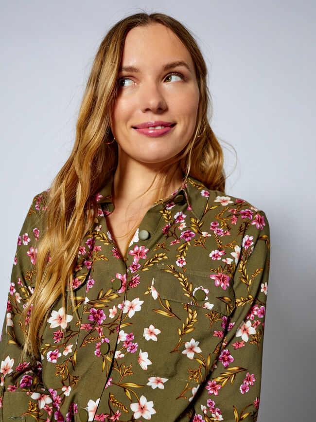 Vestido camisero estampado Kaki