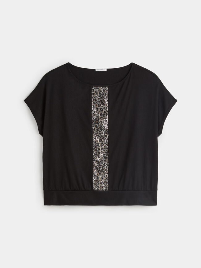 CAMISETA COMBINADA LEO LENTEJUELA Negro