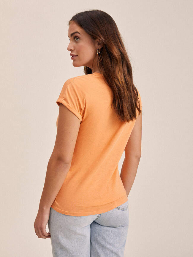 Camiseta lazada en escote 100% algodón naranja golden