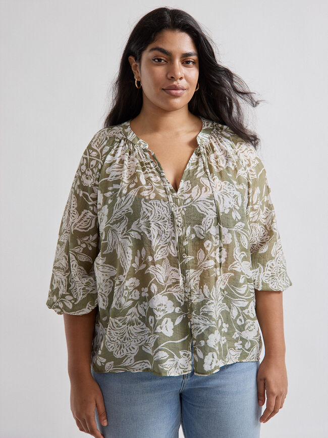 BLUSA FLUIDA ESTAMPADA Kaki
